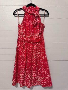 CYNTHIA STEFFE RED/ORANGE PRINT HALTER DRESS - Size 4